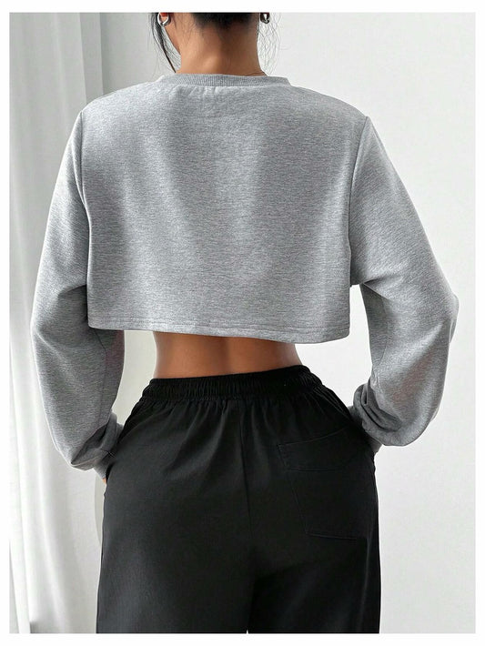 GORGLITTER Women's Grey Long Sleeve Super Crop Sweatshirt Small New