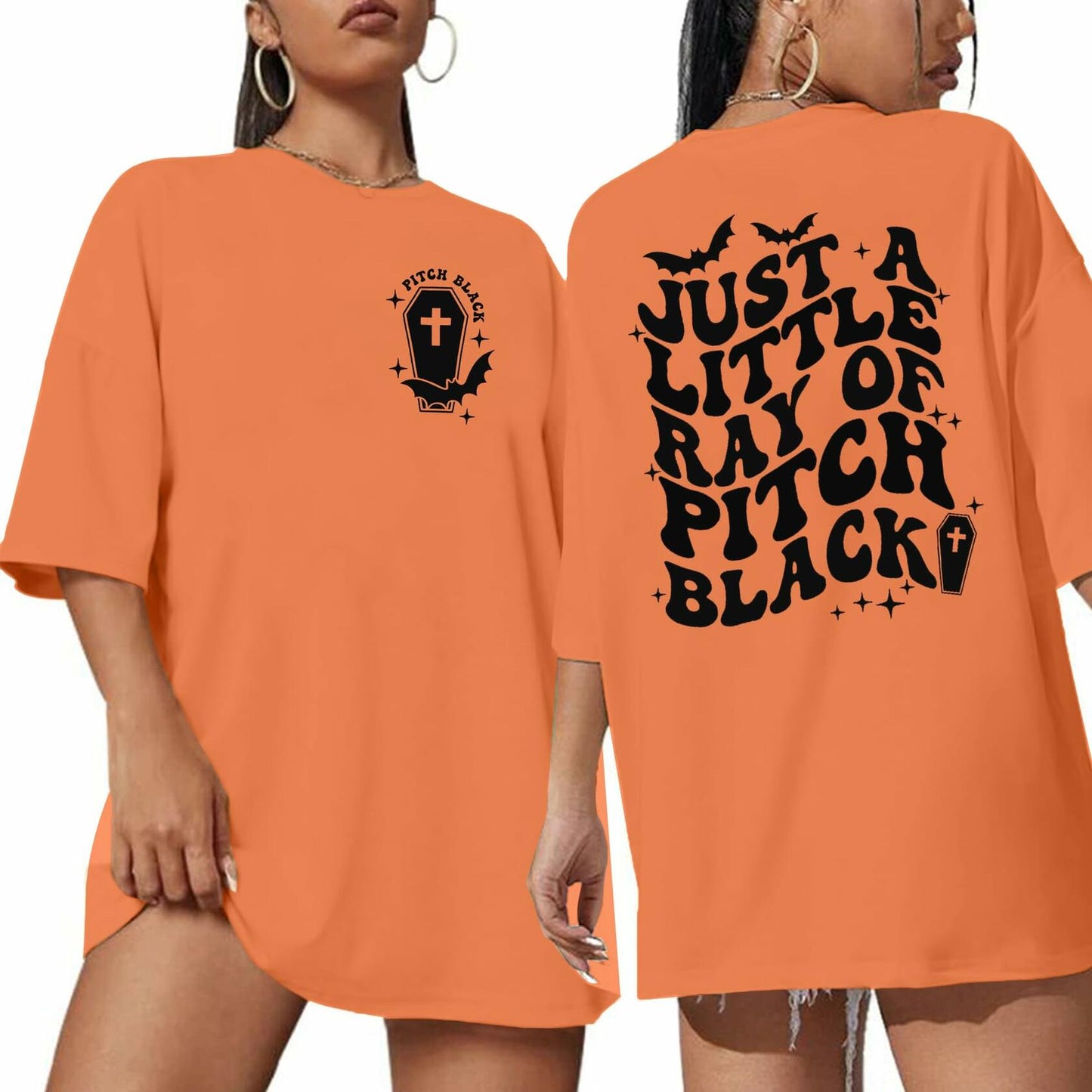 Just A Little Ray Pitch Black Oversized Goth Halloween T-Shirt Size M
