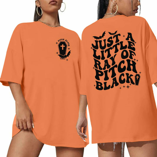 Just A Little Ray Pitch Black Oversized Goth Halloween T-Shirt Size M