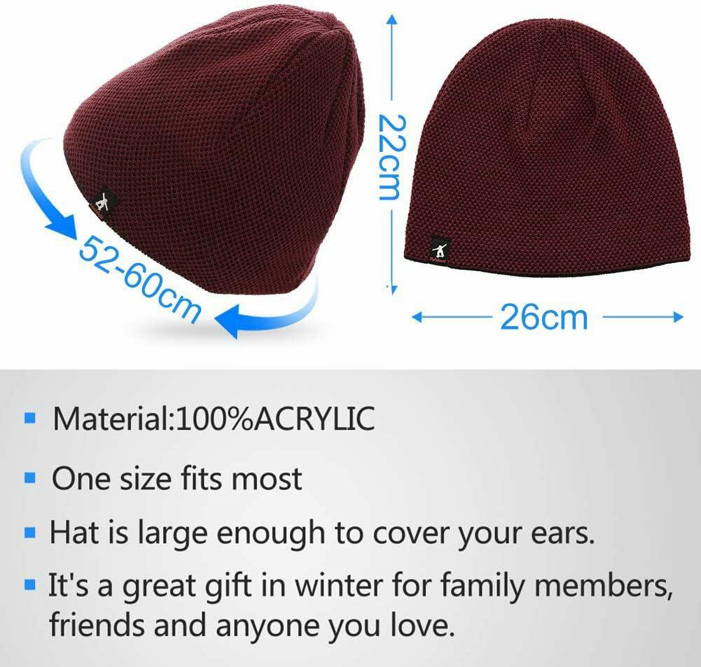 DOANNOTIUM Winter Beanie Skull Cap Warm Knit Lined Toboggan Hat 7-Wine Red