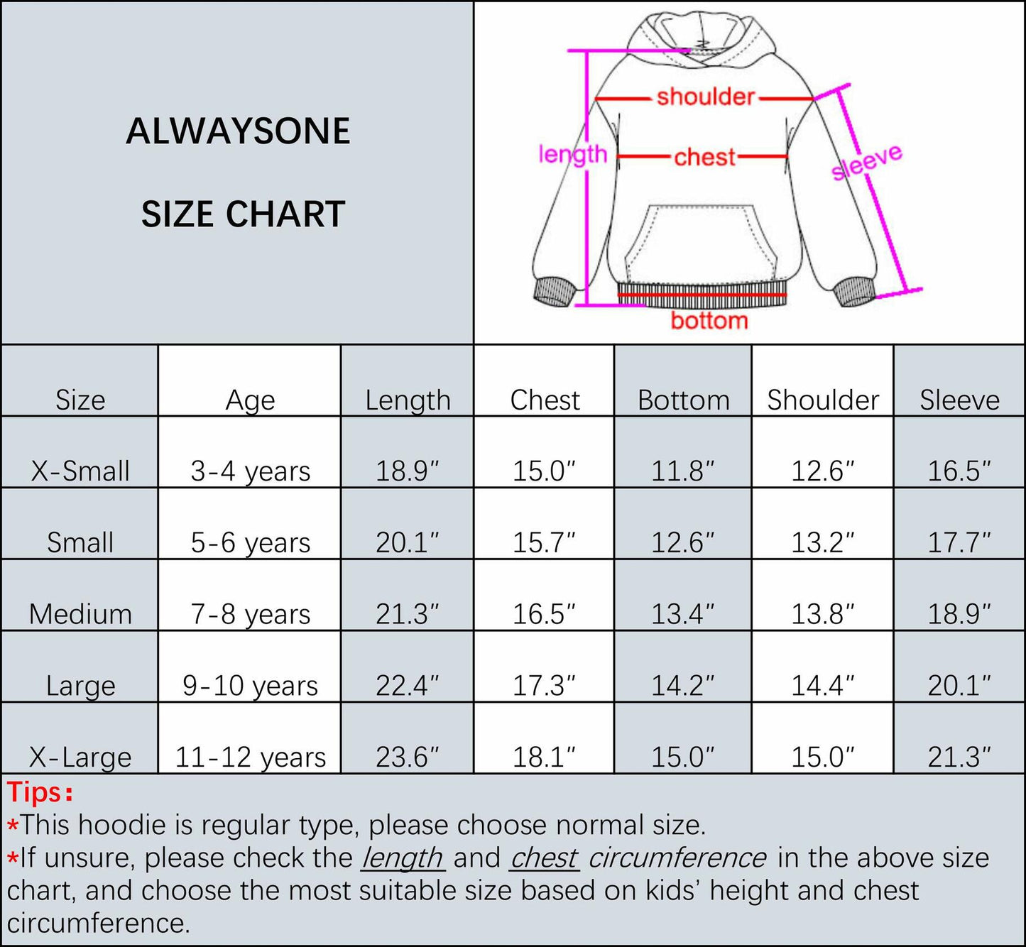 ALWAYSONE Kids Soft Fleece Hoodie Navy Boys Girls 3-12 Years Size S