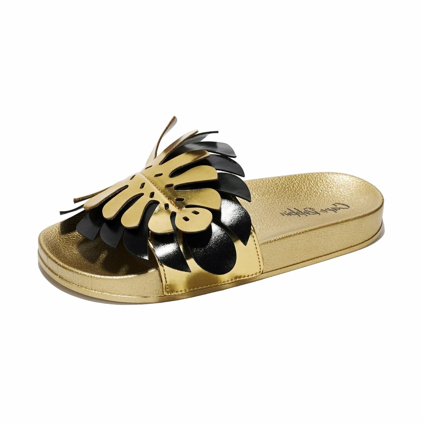 [Like_new] Cape Robbin Sharai Women's Leaf Design Black Slides Sandals Size 9