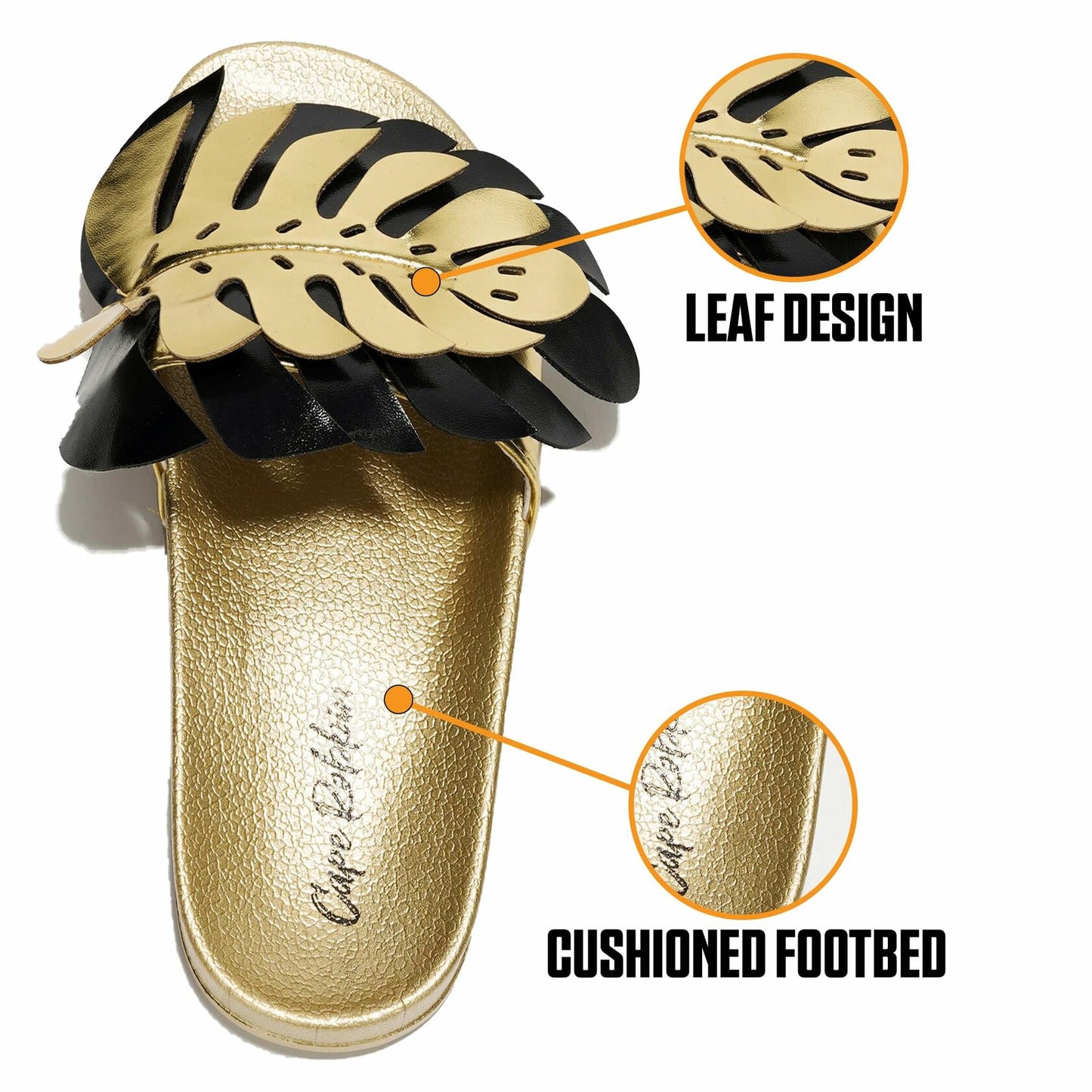 [Like_new] Cape Robbin Sharai Women's Leaf Design Black Slides Sandals Size 9