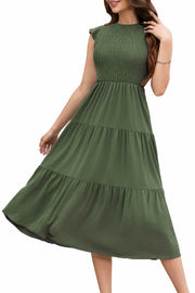 ZOOMOON Women's Maxi Dress Smocked Waist Army Green - Size XL
