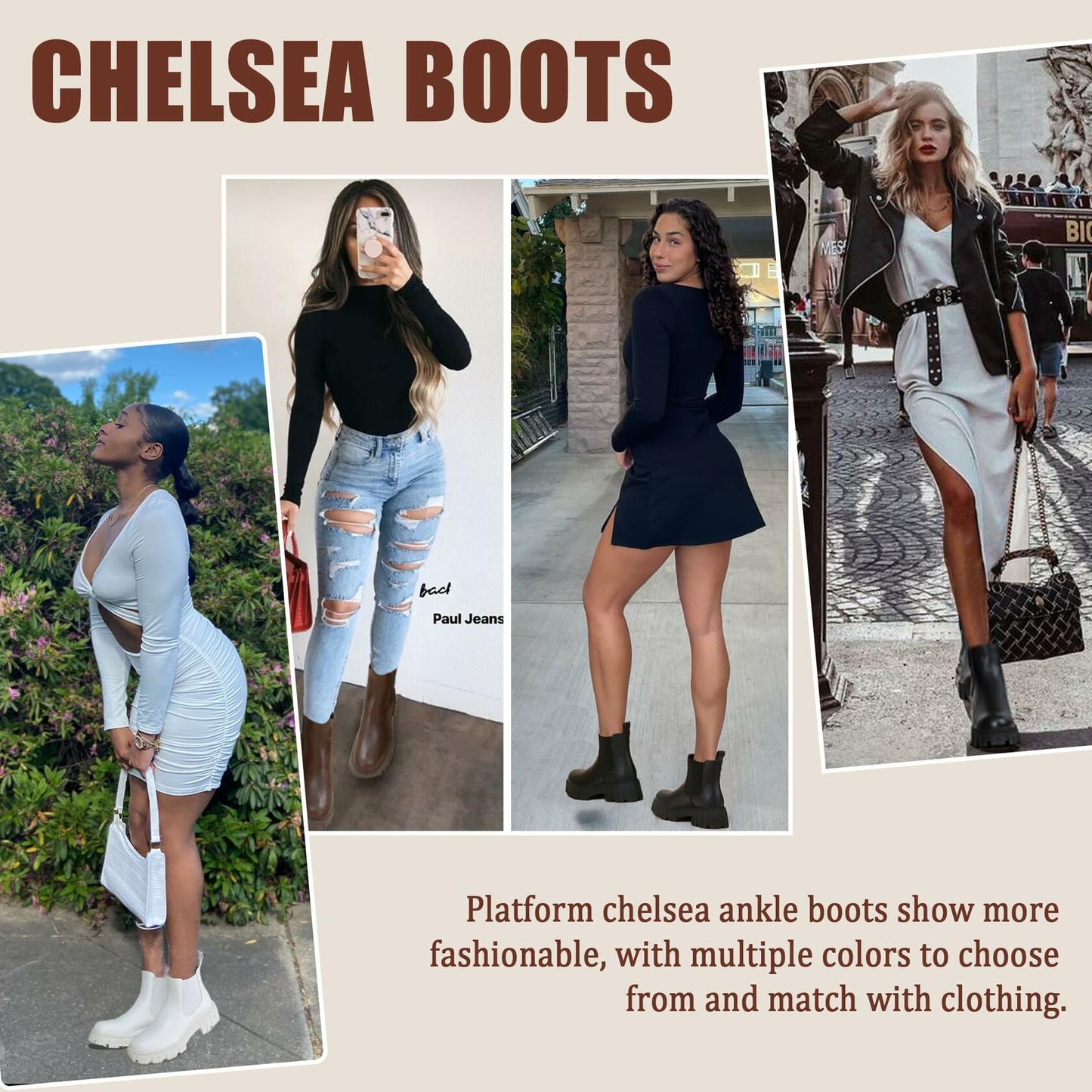 Jeossy Women's Nude Chelsea Combat Boots DJY9620, Platform, Size 9