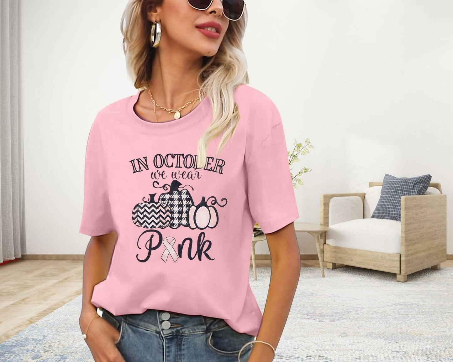 FASHGL I Wear Pink for My Mom T-Shirt Women Breast Cancer Awareness - XL