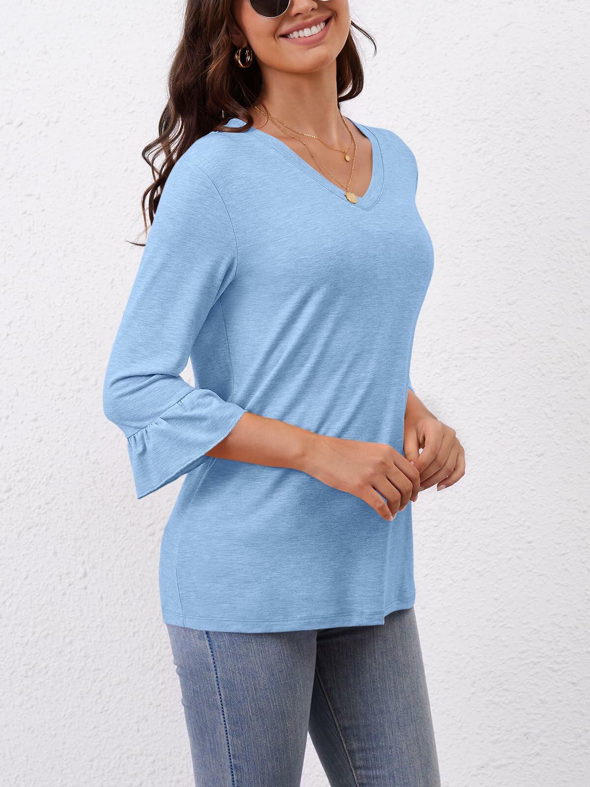 Syellowafter Womens Coral V Neck 3/4 Sleeve Casual Loose Fit Top Size M