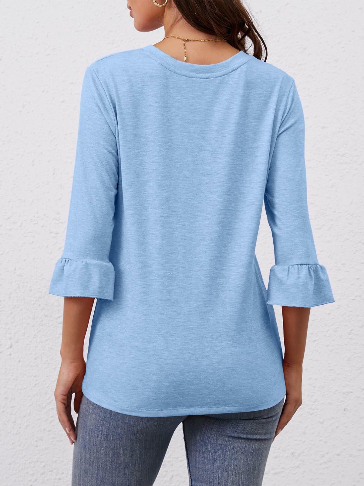 Syellowafter Womens Coral V Neck 3/4 Sleeve Casual Loose Fit Top Size M
