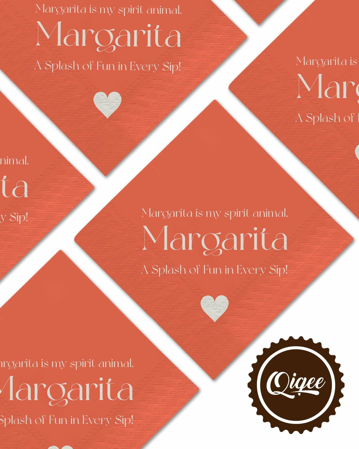 qiqee Margaret Cocktail Napkins 5x5in Orange Disposable 120 Count