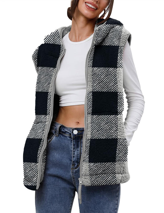 TFSDOD Womens Fuzzy Sherpa Fleece Vest Cozy Sleeveless Sweater Size M