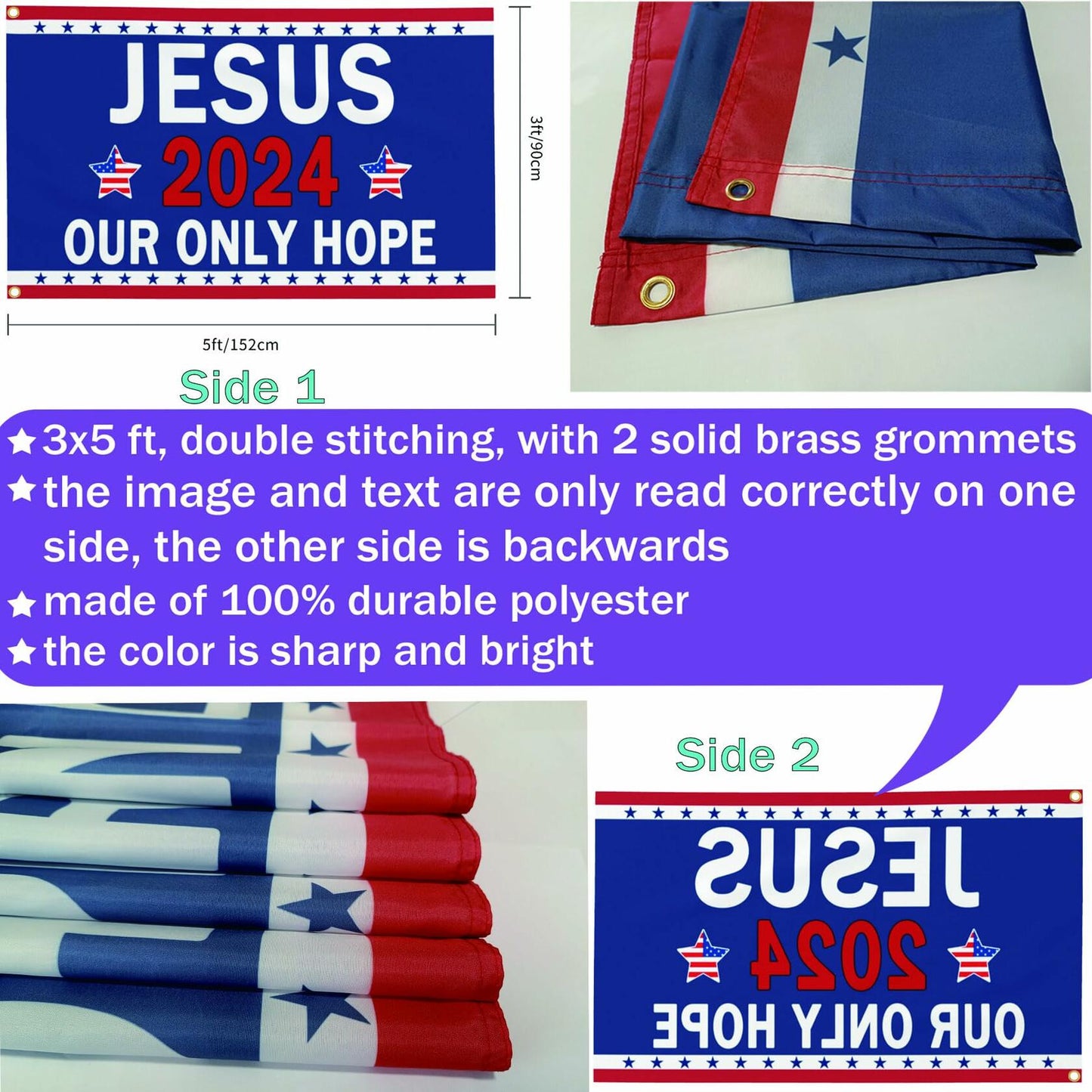 YISIDAI Jesus 3x5 Double Sided Christian Faith Outdoor Yard Banner Flag