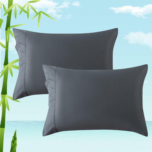 Moccabebe 2 Pc King Size Pillowcases 20x36 Grey Cooling Bamboo Rayon Soft
