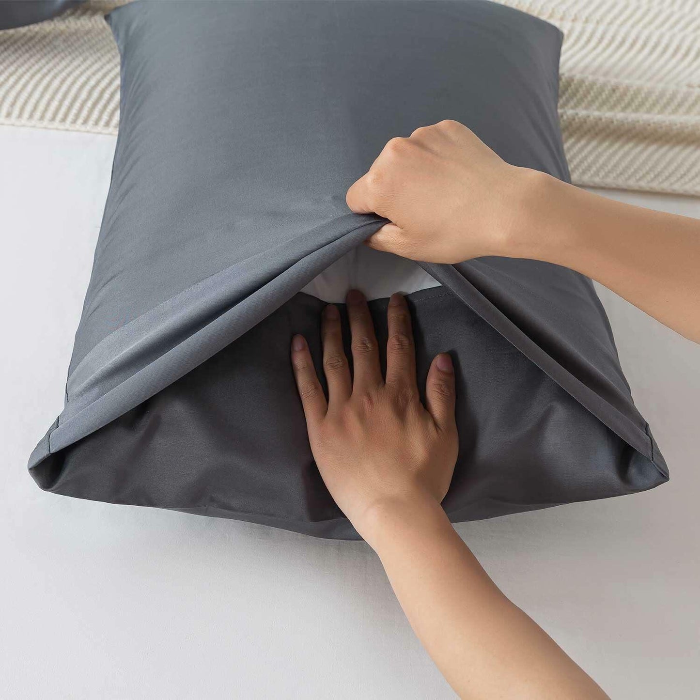 Moccabebe 2 Pc King Size Pillowcases 20x36 Grey Cooling Bamboo Rayon Soft