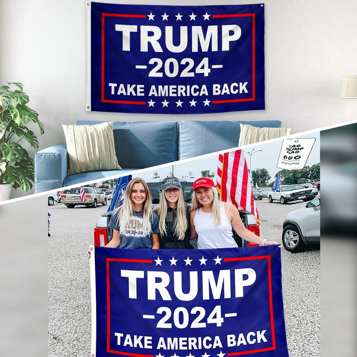 WHGJ Trump 2024 Flag 3x5 ft Blue Double Sided Heavy Duty Durable Polyester