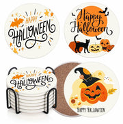 Bribay Halloween Pumpkin Cat Coasters Set of 6 Ceramic Stone Mat Cork Base