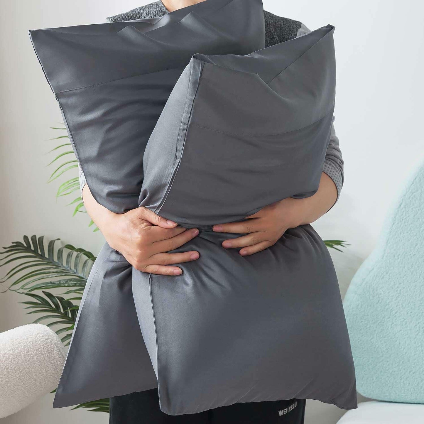 Moccabebe 2 Pc King Size Pillowcases 20x36 Grey Cooling Bamboo Rayon Soft