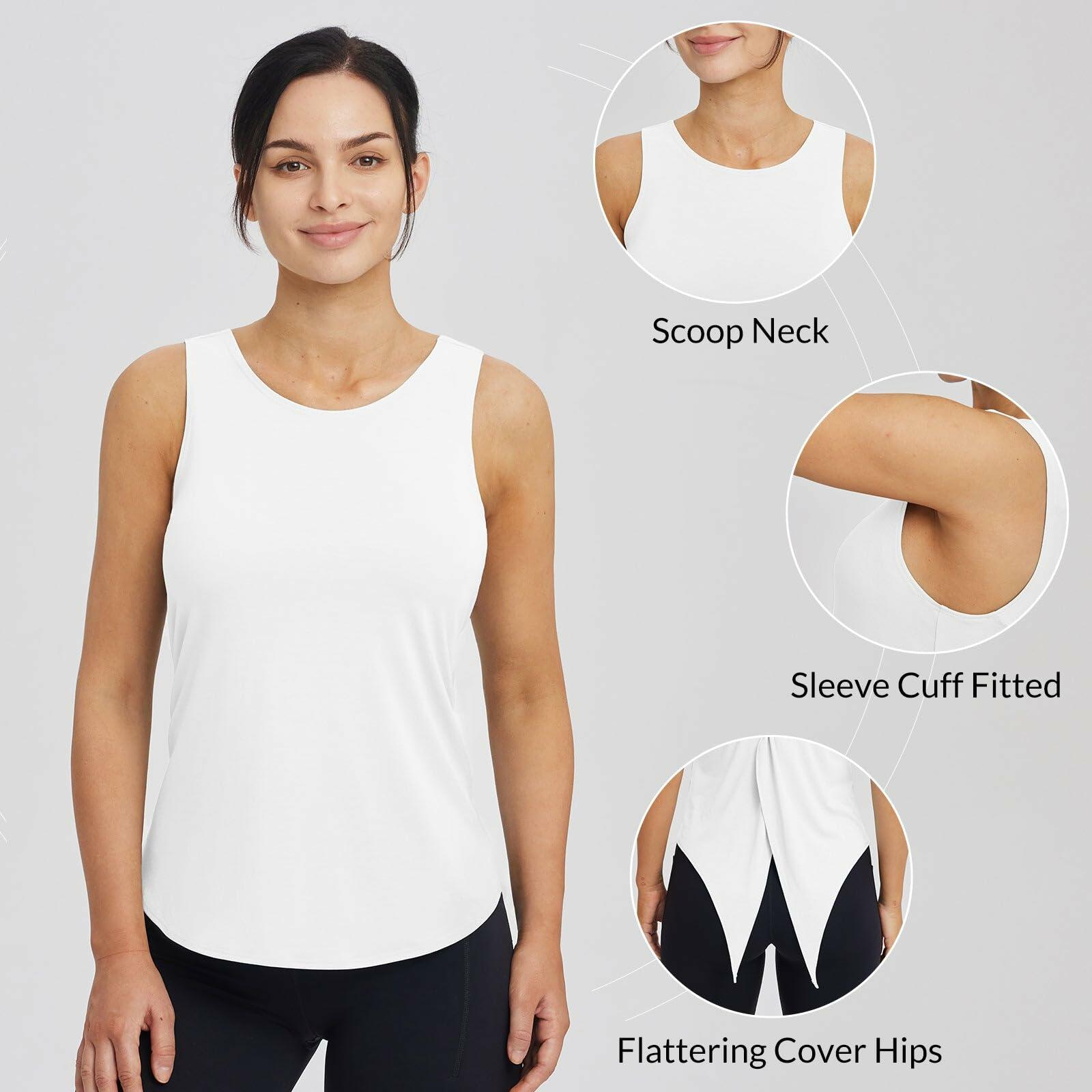 baleaf Women's Sleeveless Workout Yoga Tank Top White Size L Athletic Gym