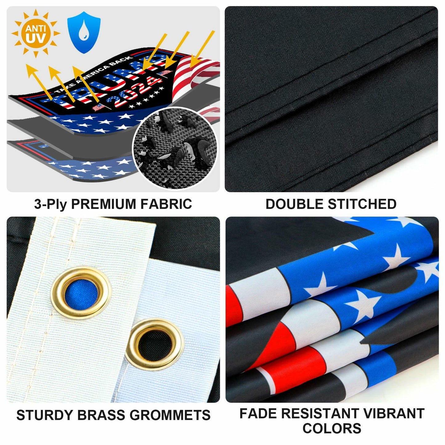 Trump 2024 Flag 3x5 FT Double Sided UV Resistant Banner with 2 Brass Grommets