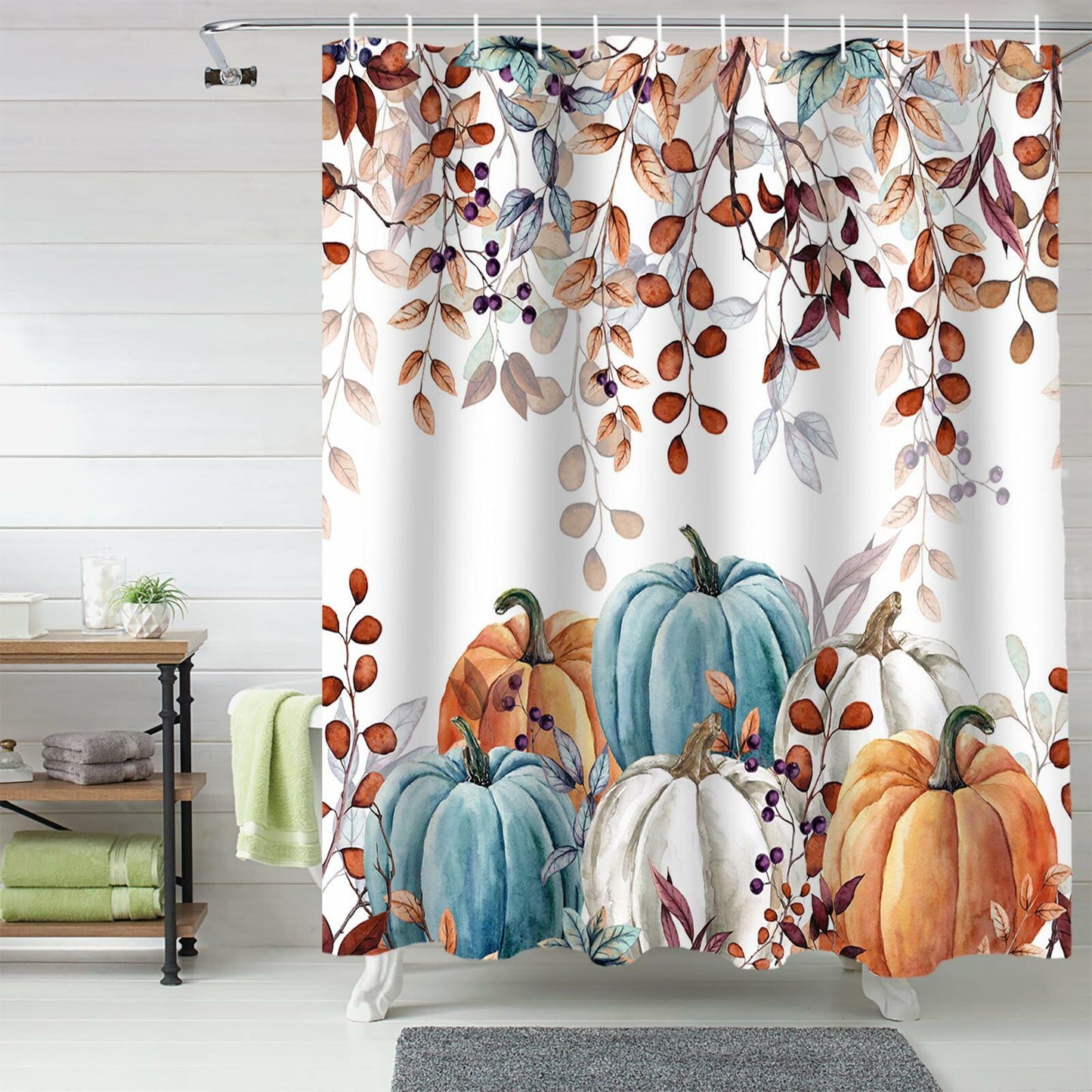 Waterproof Autumn Maple Leaves Shower Curtain Set with Hooks 72x84 Inch