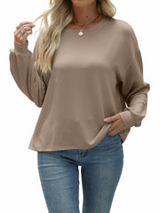 Nfsion Womens Ribbed Long Sleeve Crewneck Soft Top Khaki Size S