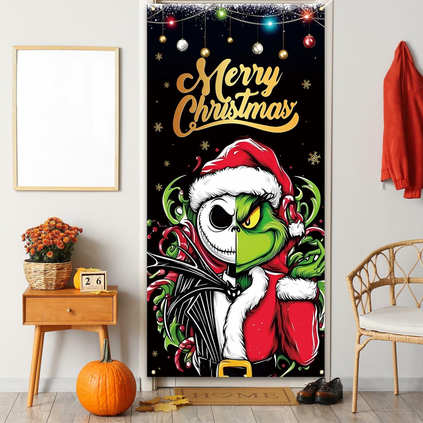 Christmas Door Cover Merry Christmas Photo Backdrop Holiday Decor 6x3 Ft