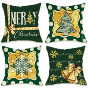 Fahrendom 4-Pack 16x16 Red Green Xmas Tree Snowflake Outdoor Pillow Covers