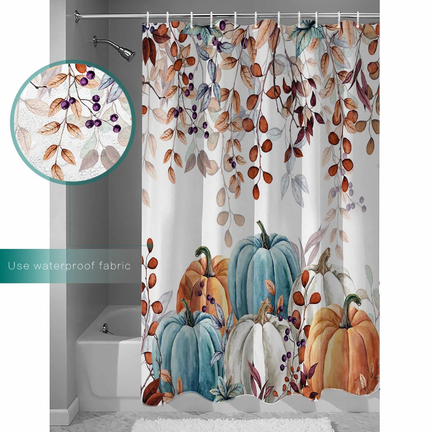 Waterproof Autumn Maple Leaves Shower Curtain Set with Hooks 72x84 Inch
