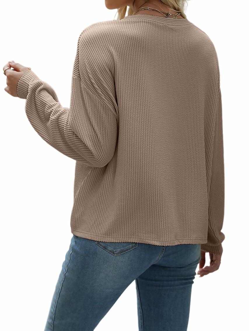 Nfsion Womens Ribbed Long Sleeve Crewneck Soft Top Khaki Size S