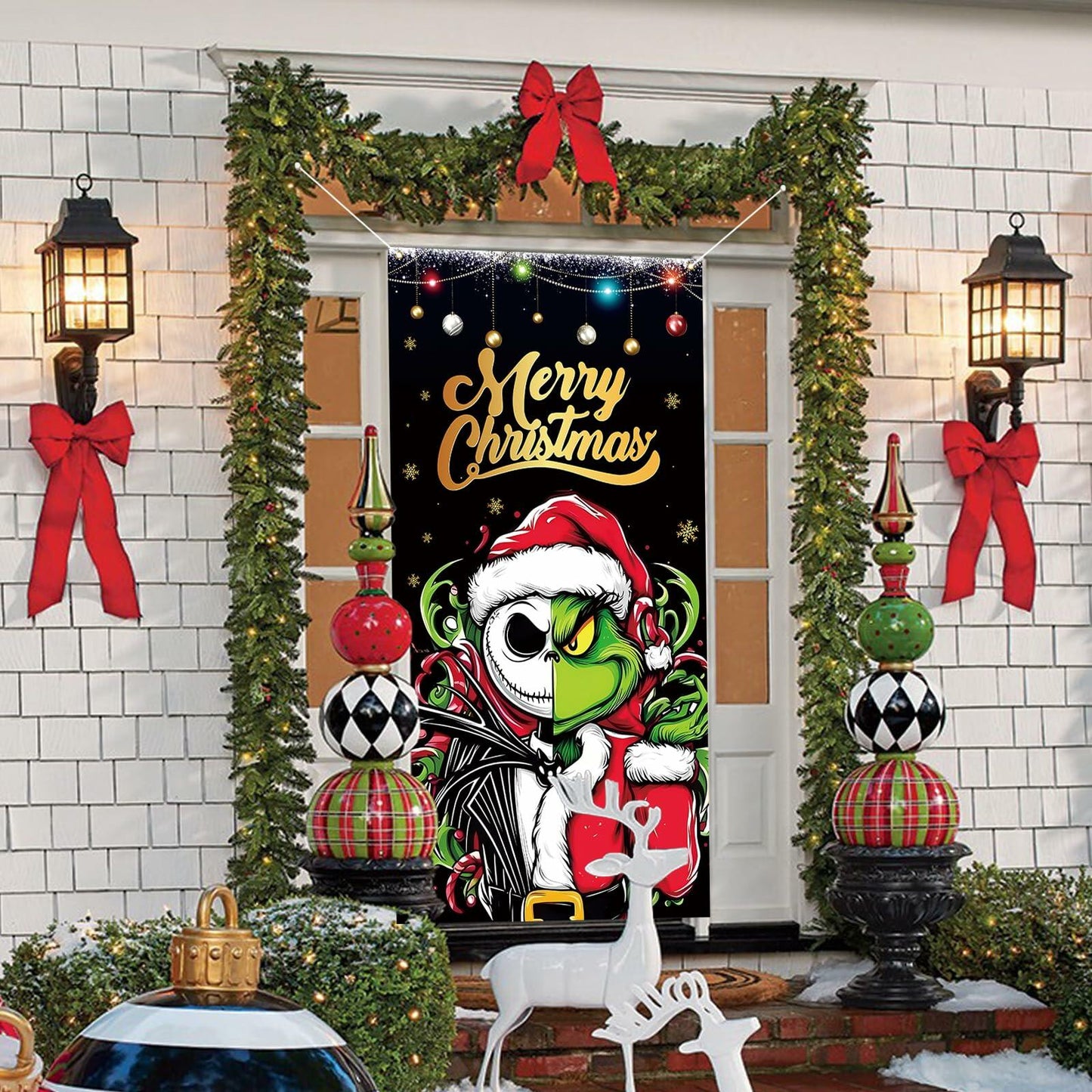 Christmas Door Cover Merry Christmas Photo Backdrop Holiday Decor 6x3 Ft
