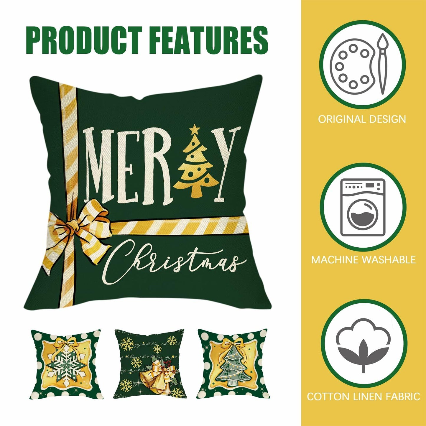 Fahrendom 4-Pack 16x16 Red Green Xmas Tree Snowflake Outdoor Pillow Covers