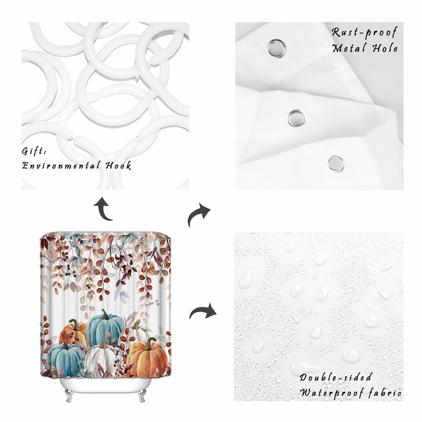Waterproof Autumn Maple Leaves Shower Curtain Set with Hooks 72x84 Inch