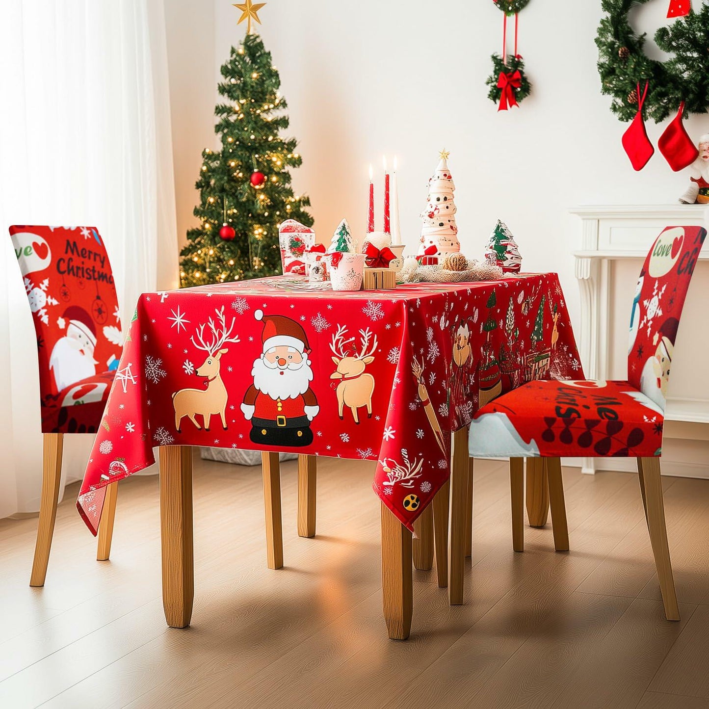 Oloepfo Christmas Chair Covers Set of 4 Stretch Removable Santa Red