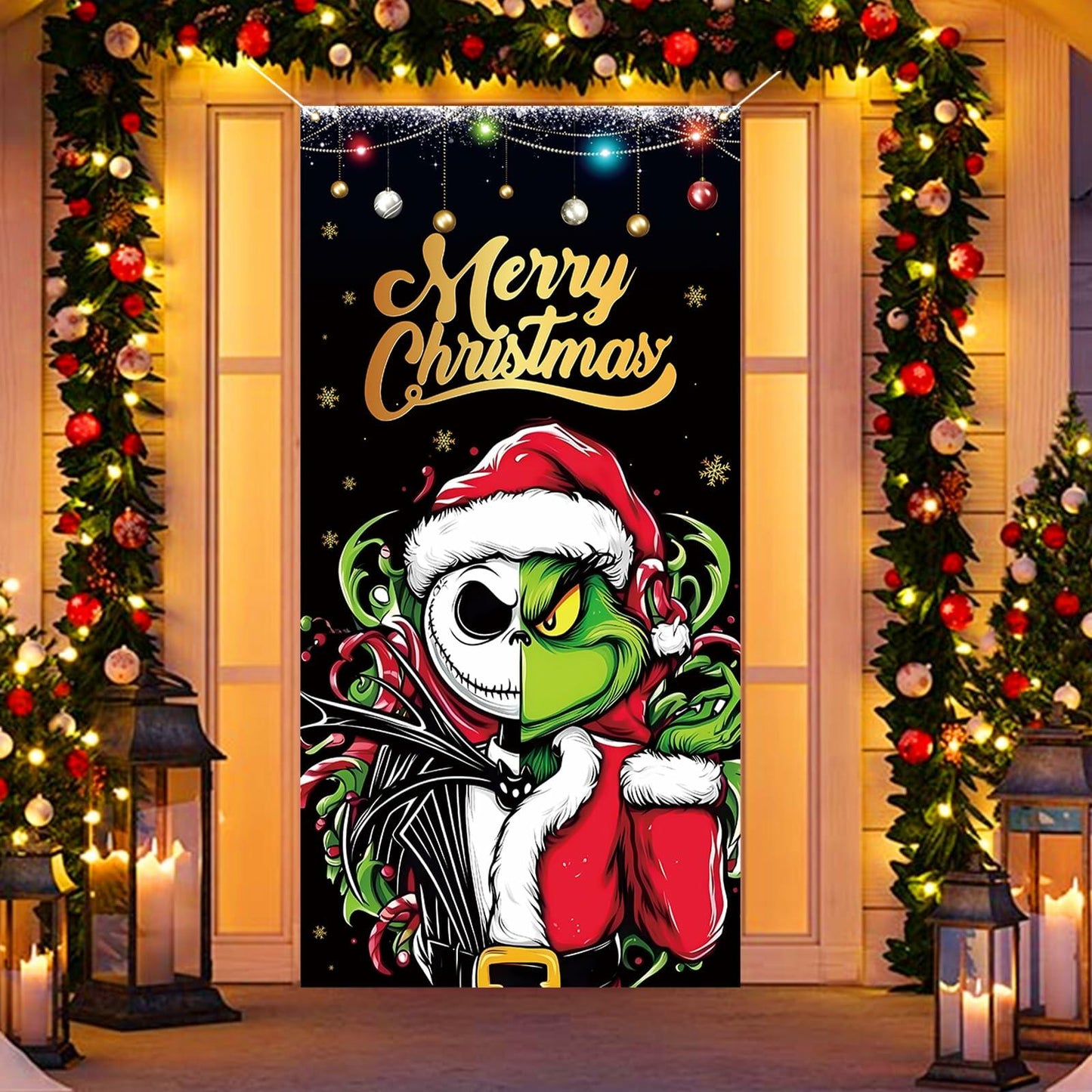 Christmas Door Cover Merry Christmas Photo Backdrop Holiday Decor 6x3 Ft