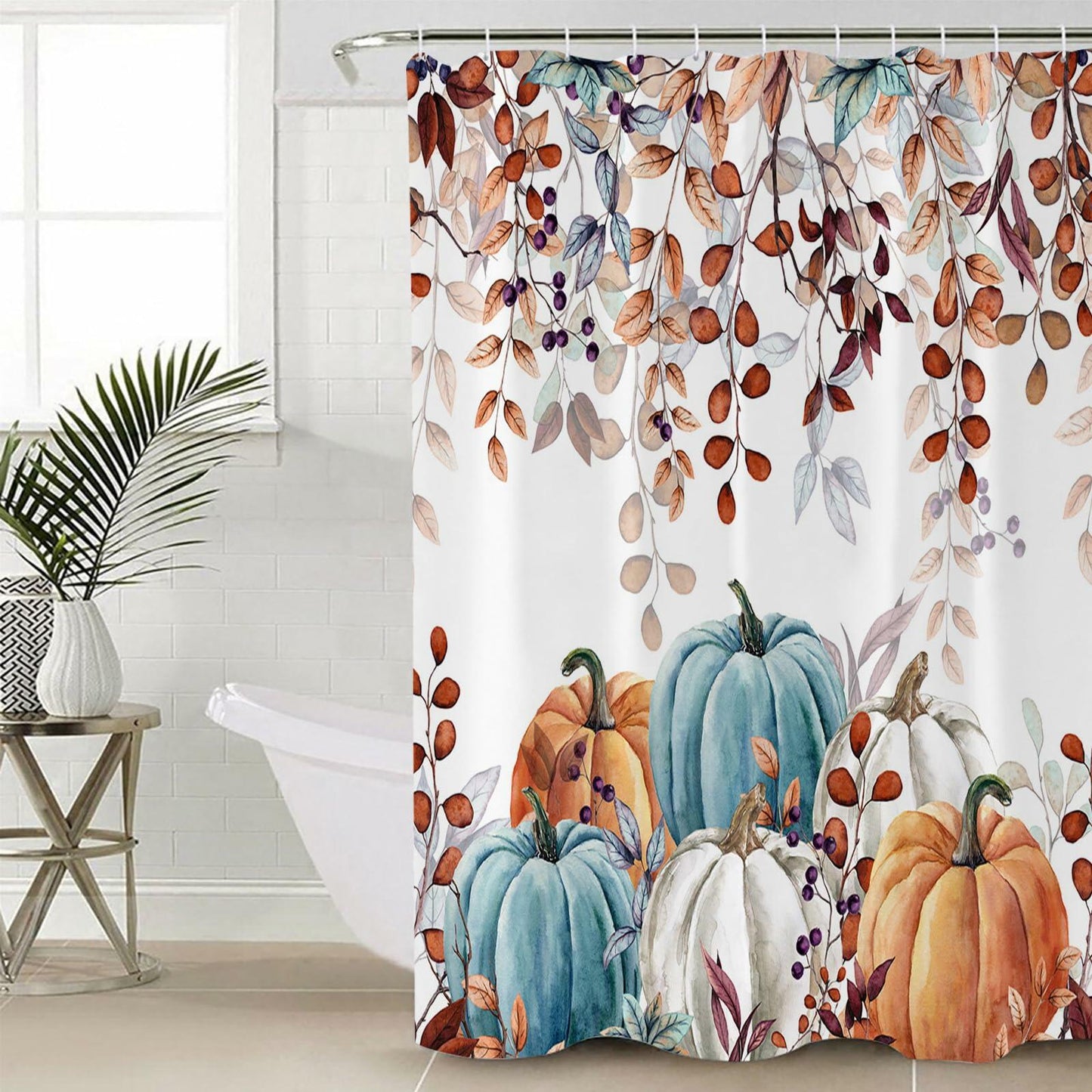 Waterproof Autumn Maple Leaves Shower Curtain Set with Hooks 72x84 Inch