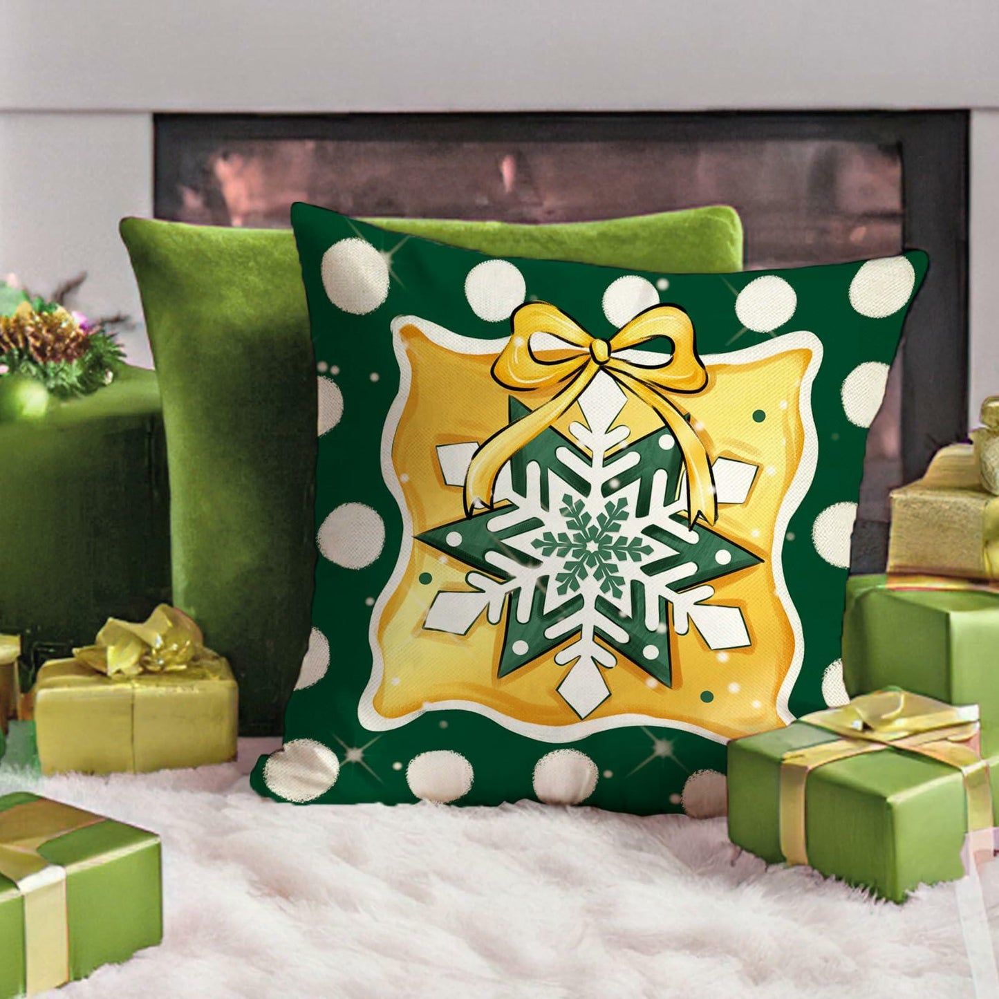 Fahrendom 4-Pack 16x16 Red Green Xmas Tree Snowflake Outdoor Pillow Covers