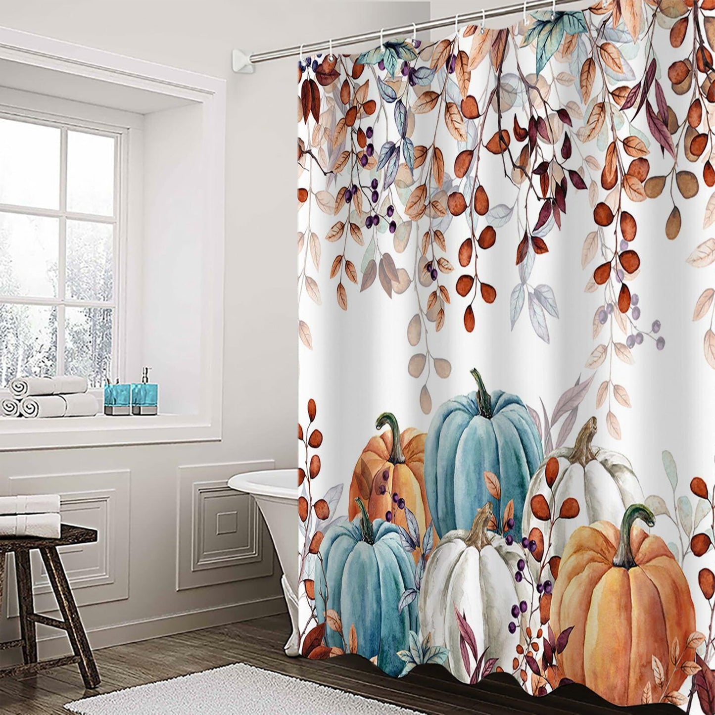 Waterproof Autumn Maple Leaves Shower Curtain Set with Hooks 72x84 Inch