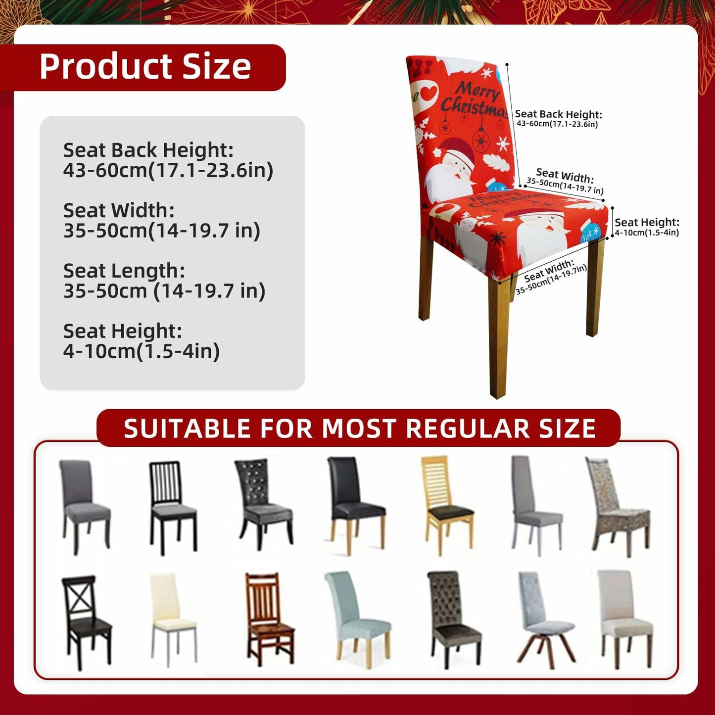 Oloepfo Christmas Chair Covers Set of 4 Stretch Removable Santa Red