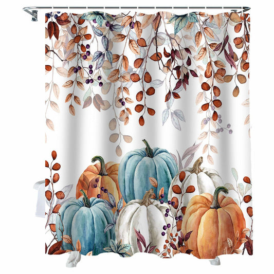 Waterproof Autumn Maple Leaves Shower Curtain Set with Hooks 72x84 Inch