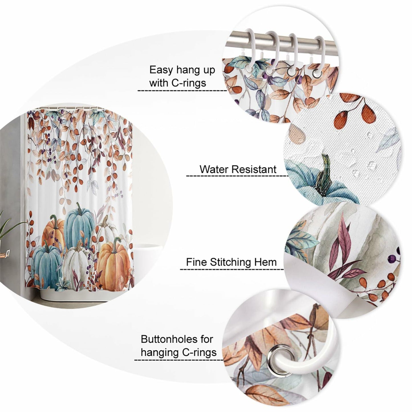 Waterproof Autumn Maple Leaves Shower Curtain Set with Hooks 72x84 Inch