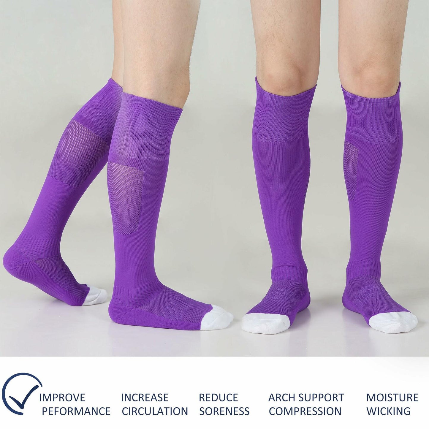 Sunew Purple Soccer Knee High Socks Medium 2 Pairs Athletic Compression
