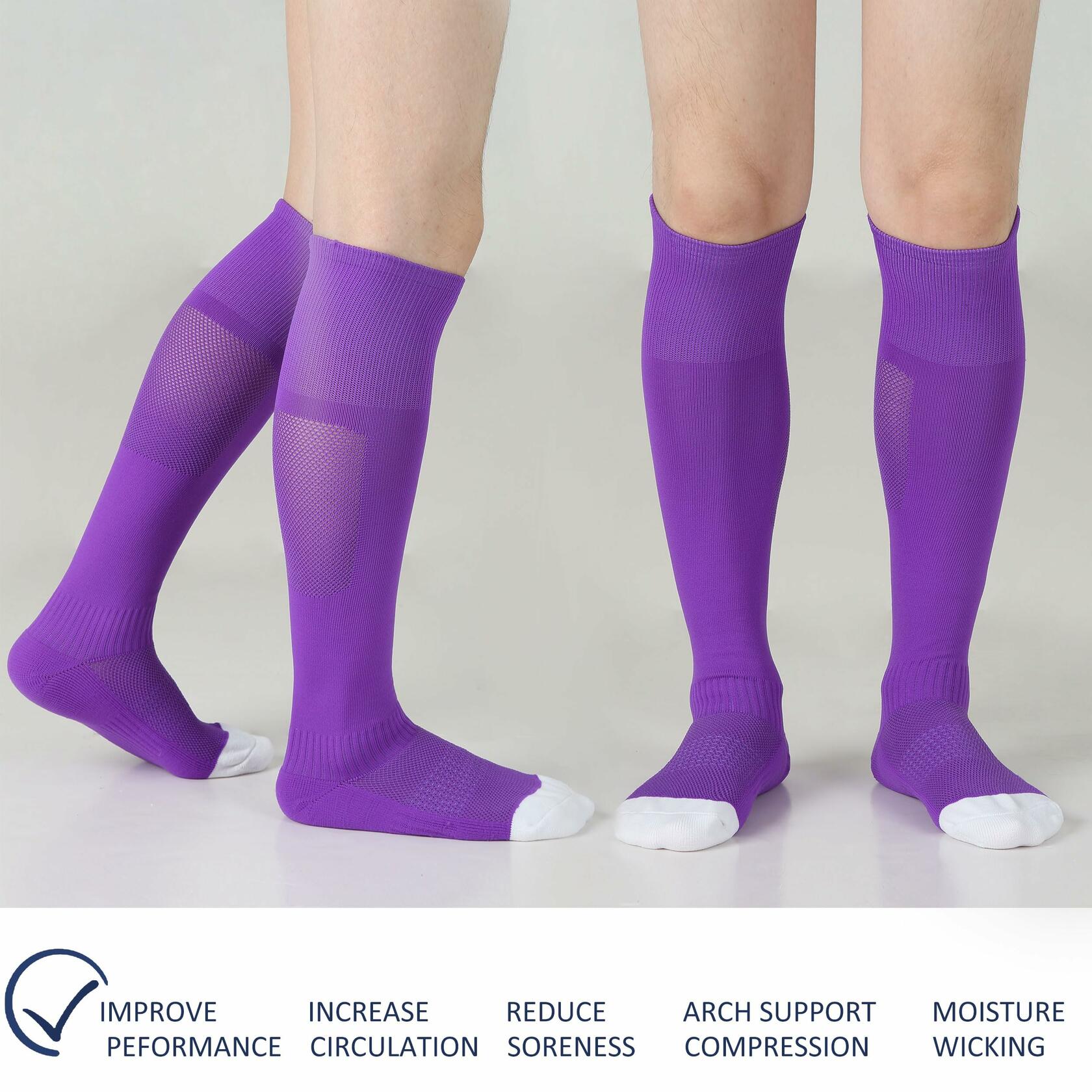 Sunew Purple Soccer Knee High Socks Medium 2 Pairs Athletic Compression