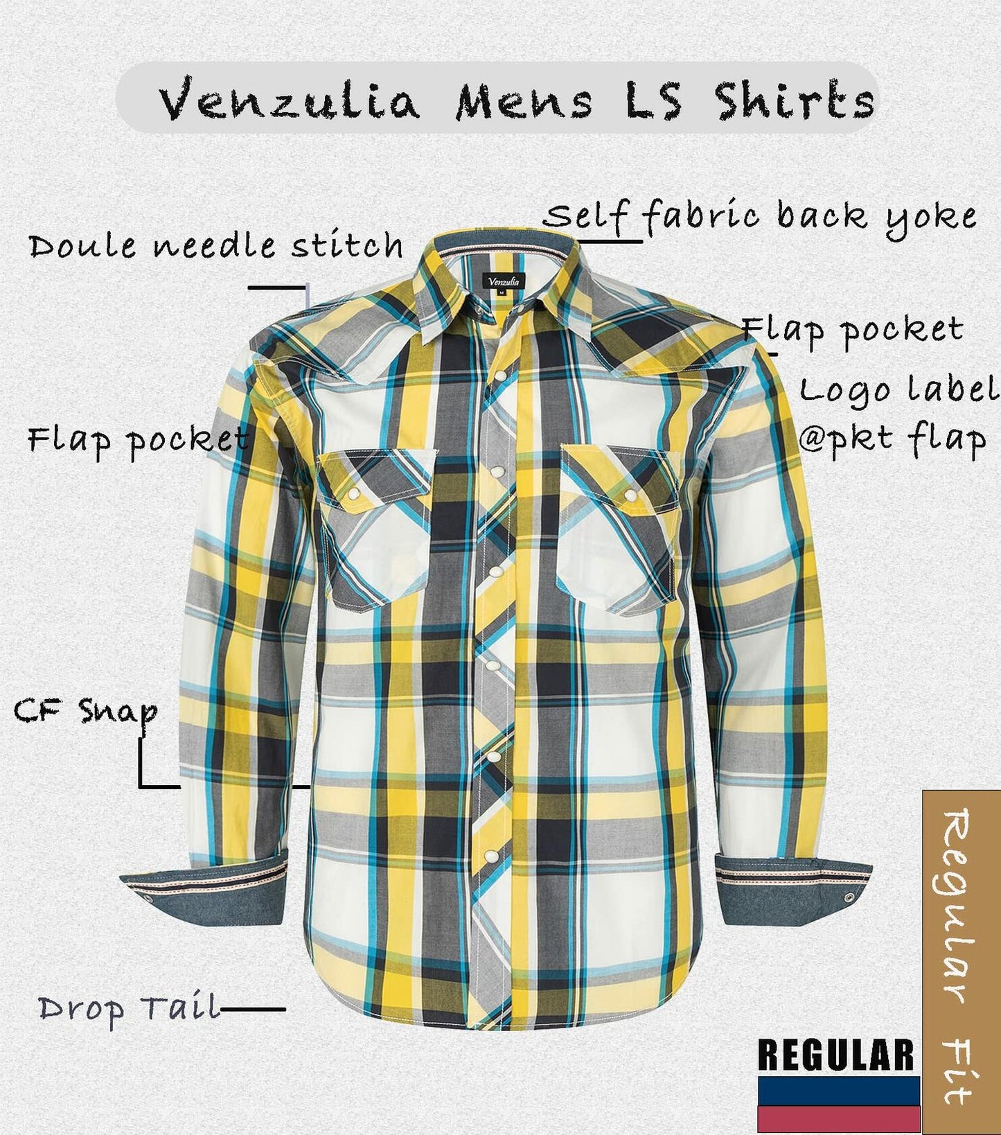 VENZULIA Men's Western Snap Long Sleeve Plaid Shirt White Size 2XL