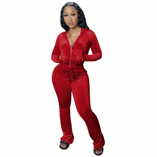 Felina Womens 2PC Velour Hoodie Jogger Tracksuit Set Black Size L