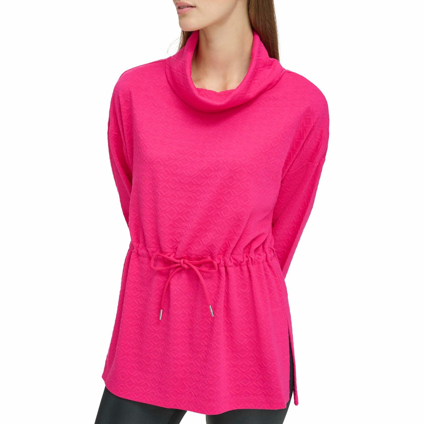 Andrew Marc Women's Geo Knit Long Sleeve Cowl Neck Tunic Fuchsia - Size XL