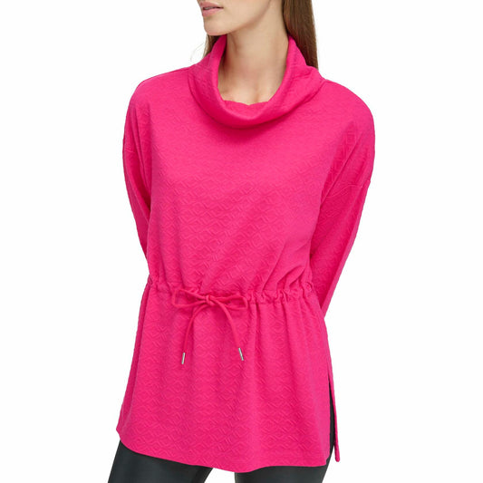 Andrew Marc Women's Geo Knit Long Sleeve Cowl Neck Tunic Fuchsia - Size XL