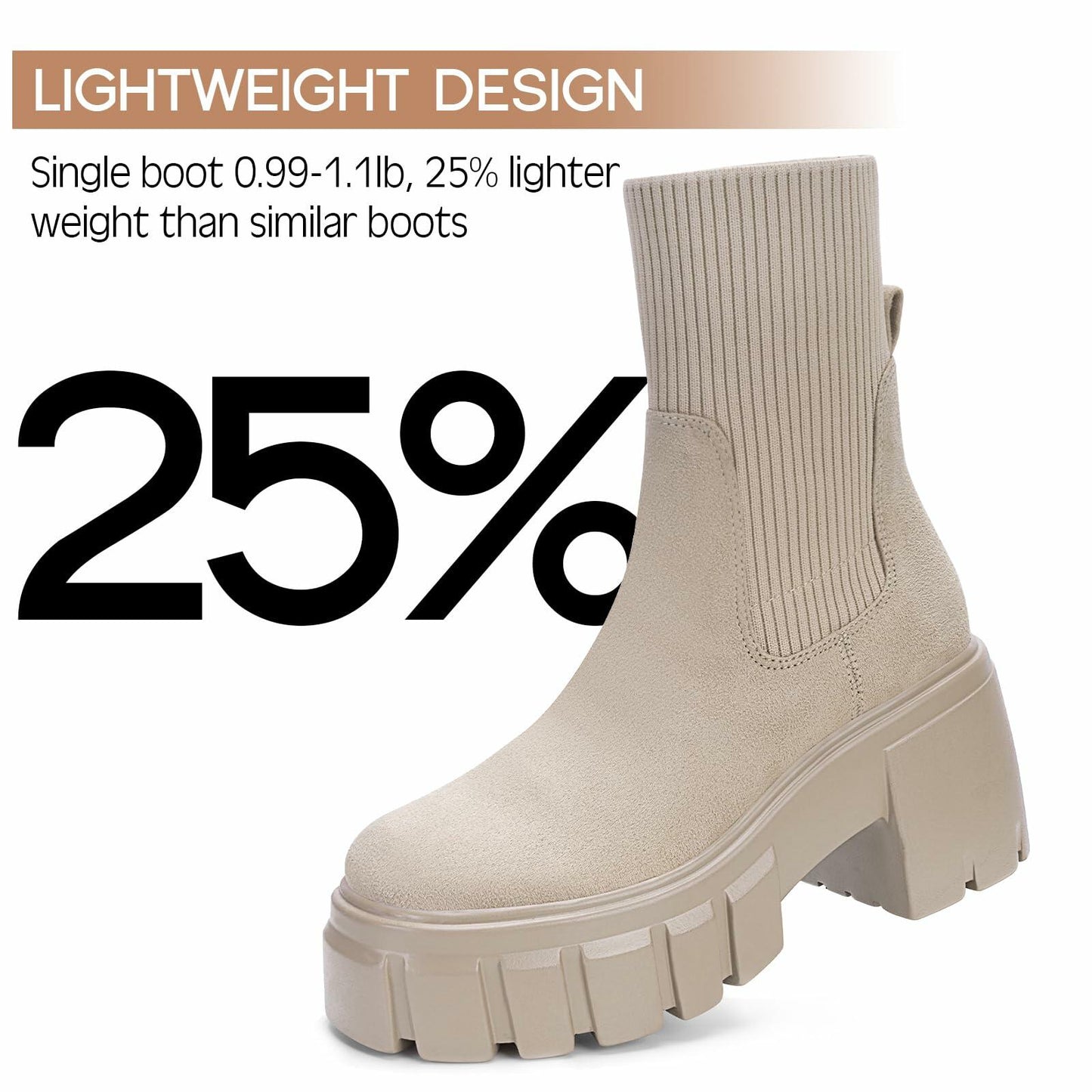 FITORY Women's Chelsea Ankle Boots Tan Size 11 Lightweight Chunky Heel