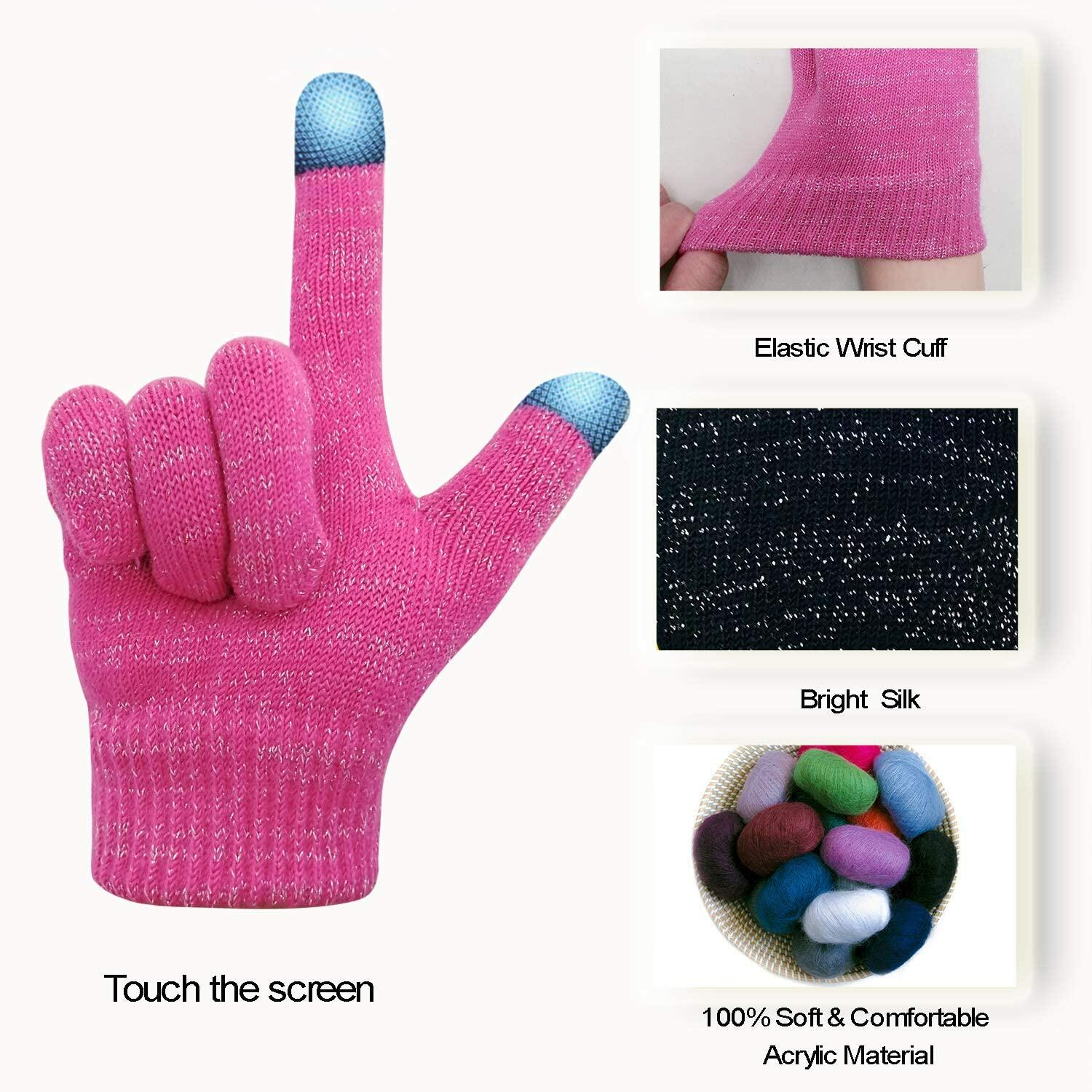 Evridwear Kids Winter Touchscreen Knit Mittens 3 Pairs Size 6-8 Yr