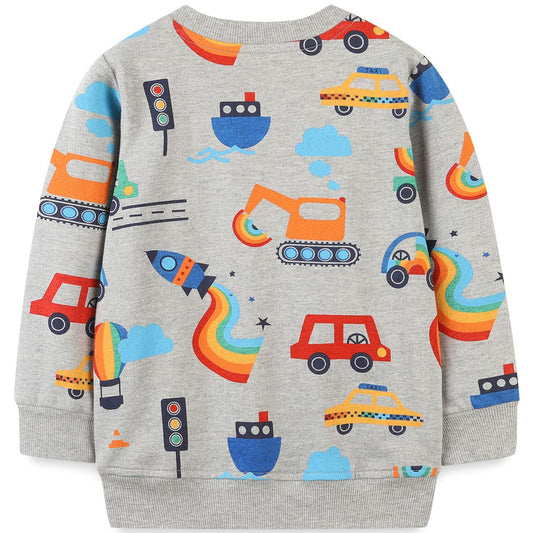 Funnymore Boys Grey Excavator Crewneck Sweatshirt Long Sleeve Size 7