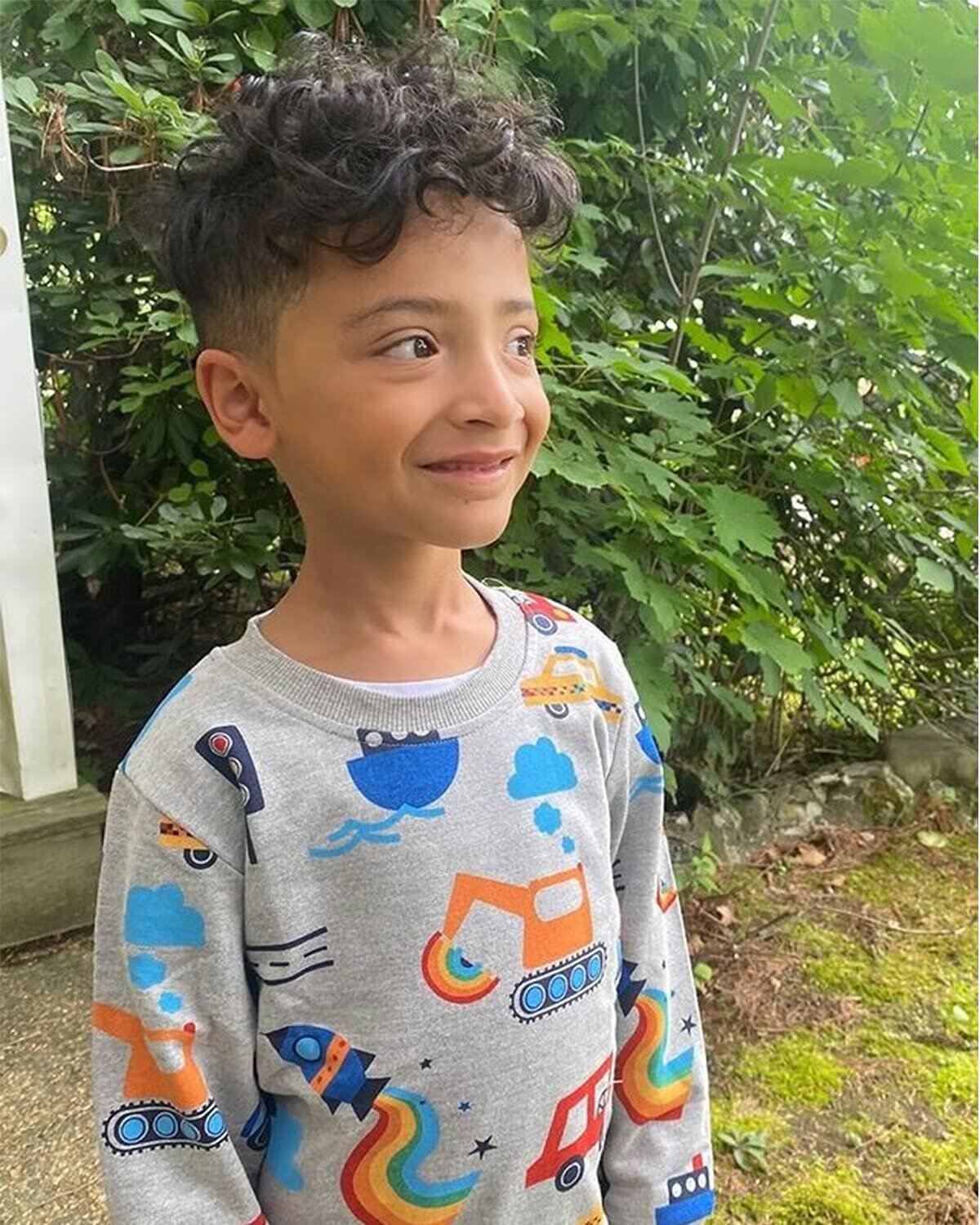 Funnymore Boys Grey Excavator Crewneck Sweatshirt Long Sleeve Size 7