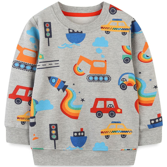 Funnymore Boys Grey Excavator Crewneck Sweatshirt Long Sleeve Size 7